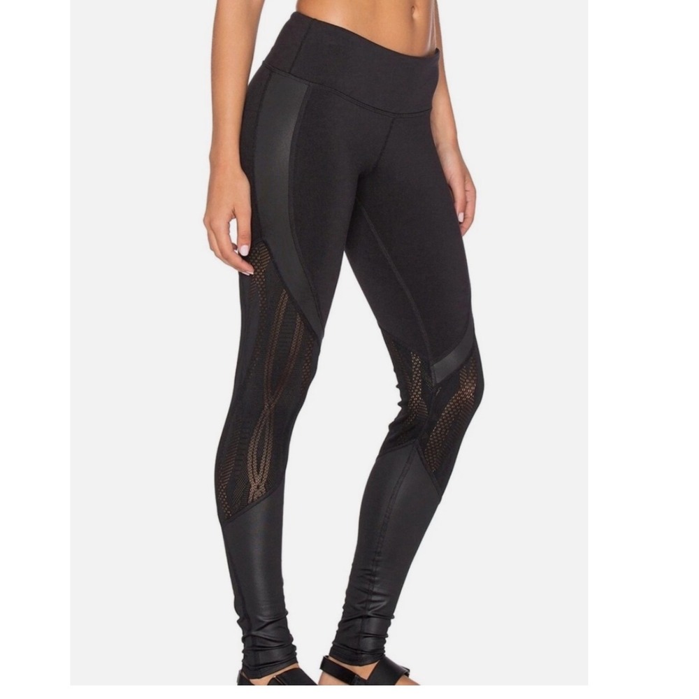 Alo Vitality Lively Legging Lace Mesh Faux Leather Paneled Activewear Small